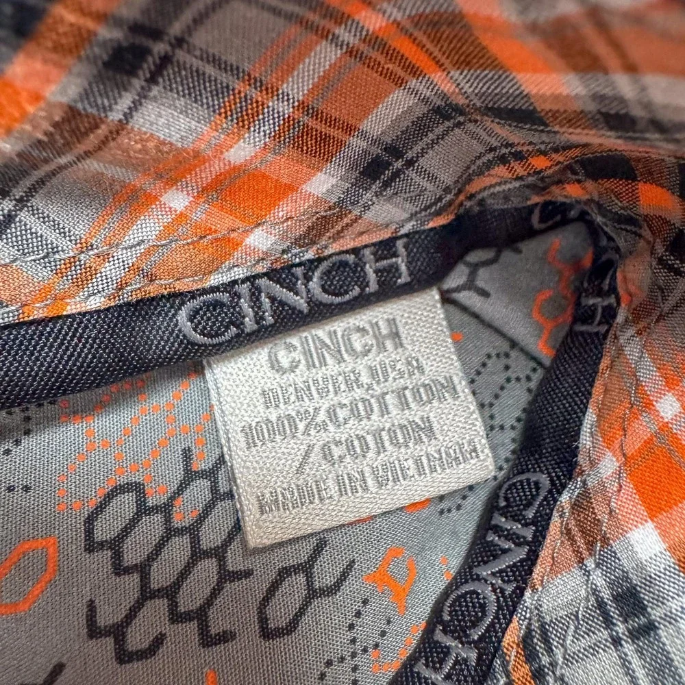 Cinch Shirt Mens Large Gray Orange Geometric Western Button Down Long Sleeve‎ - Picture 8 of 11